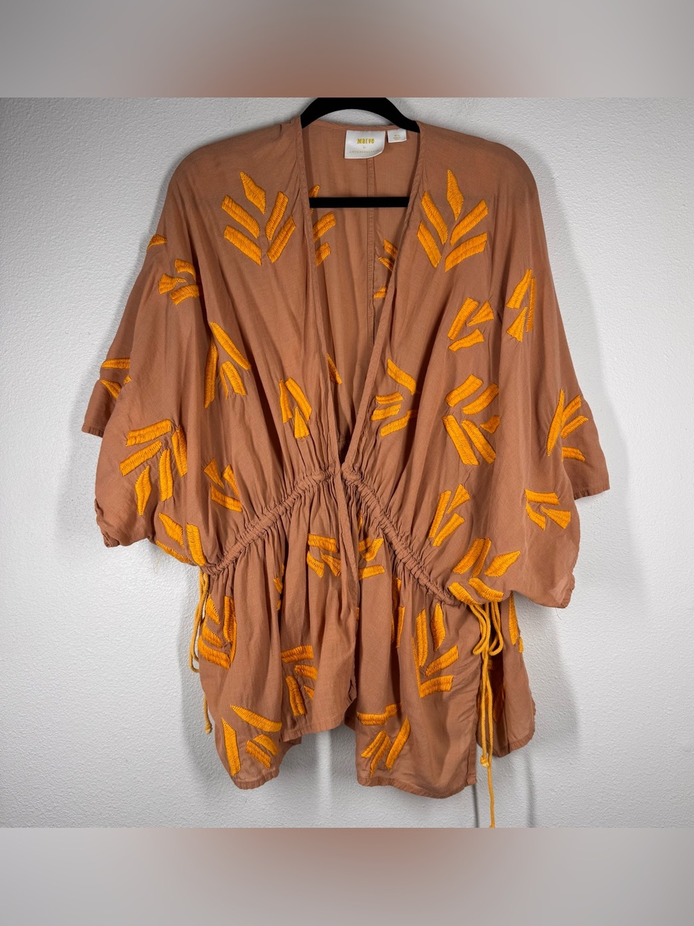 Anthropologie Maeve Adriane Kimono Top Blouse Embroidered Rust Orange Boho M/L